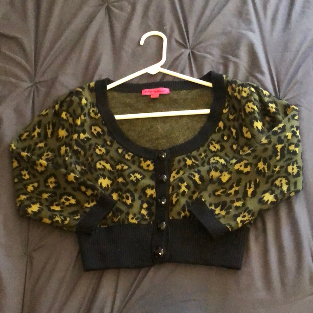 Betsey Johnson Cropped Leopard Cardigan